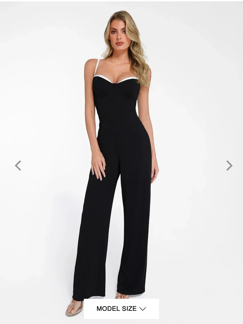 Black Strapless Wide-Leg Jumpsuit with White Trim